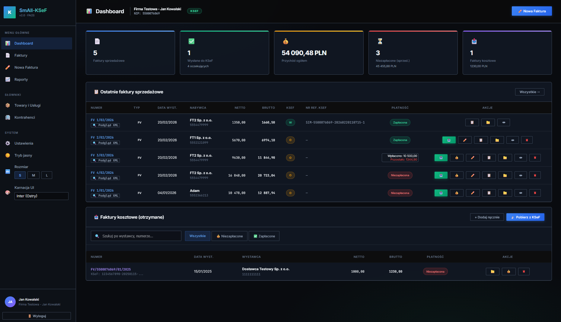 Podgląd dashboardu SmALL-KSeF