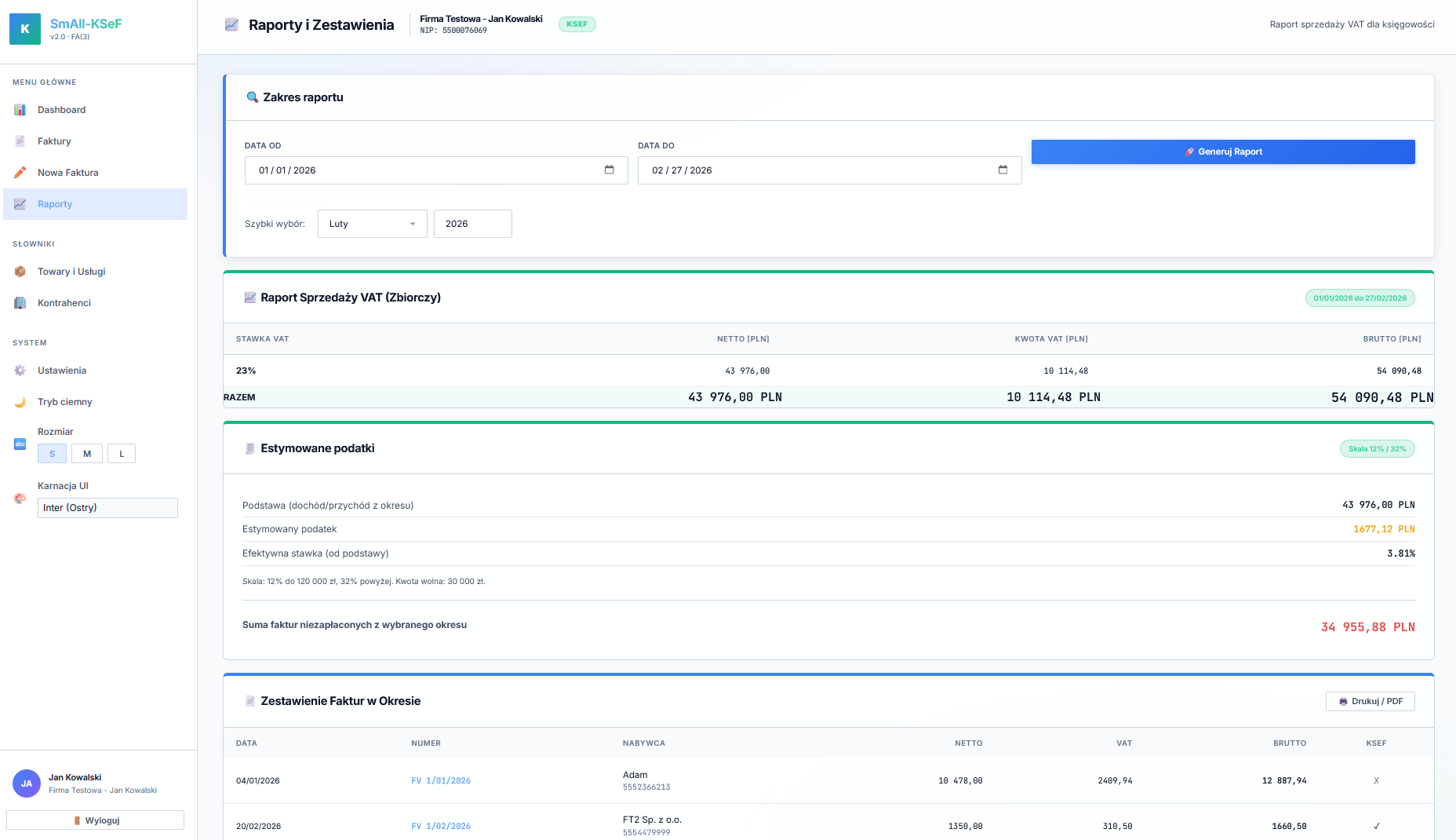 Raporty VAT i sprzedaży - motyw jasny