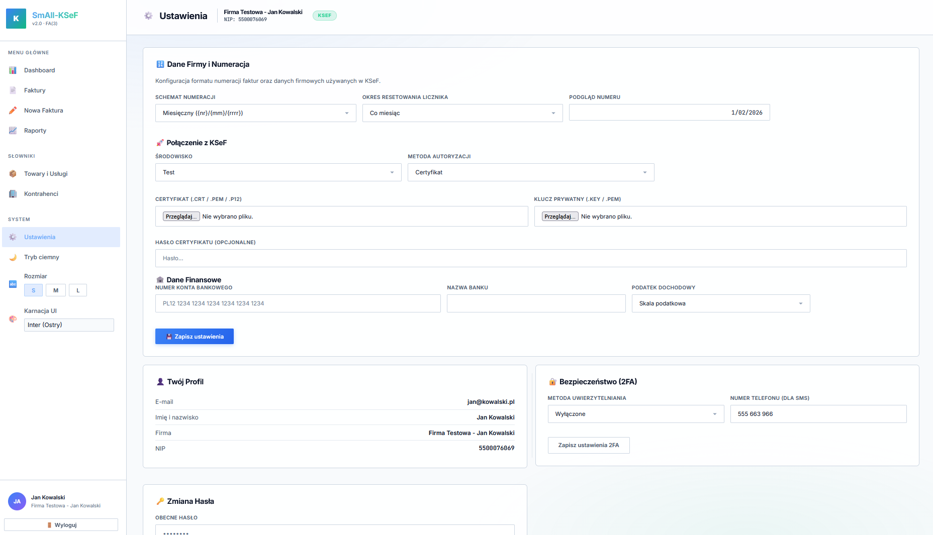 Ustawienia systemu - motyw jasny